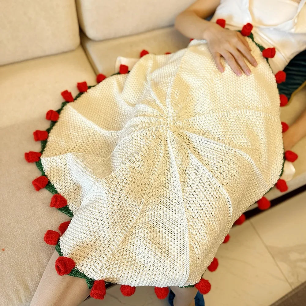 بطانية كروشيه على شكل باقة ورد ناعمة ورومانسية