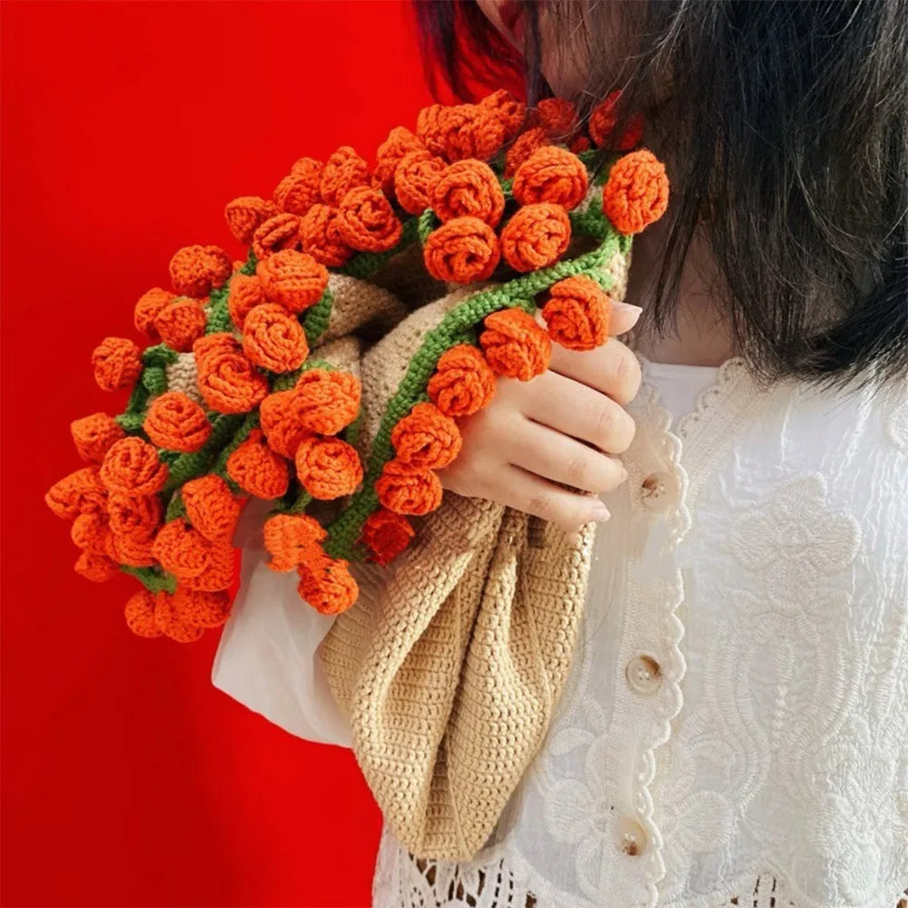 بطانية كروشيه على شكل باقة ورد ناعمة ورومانسية