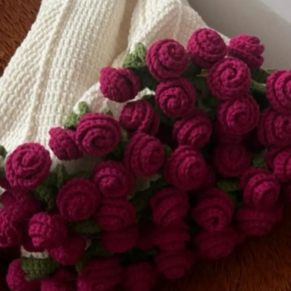 بطانية كروشيه على شكل باقة ورد ناعمة ورومانسية