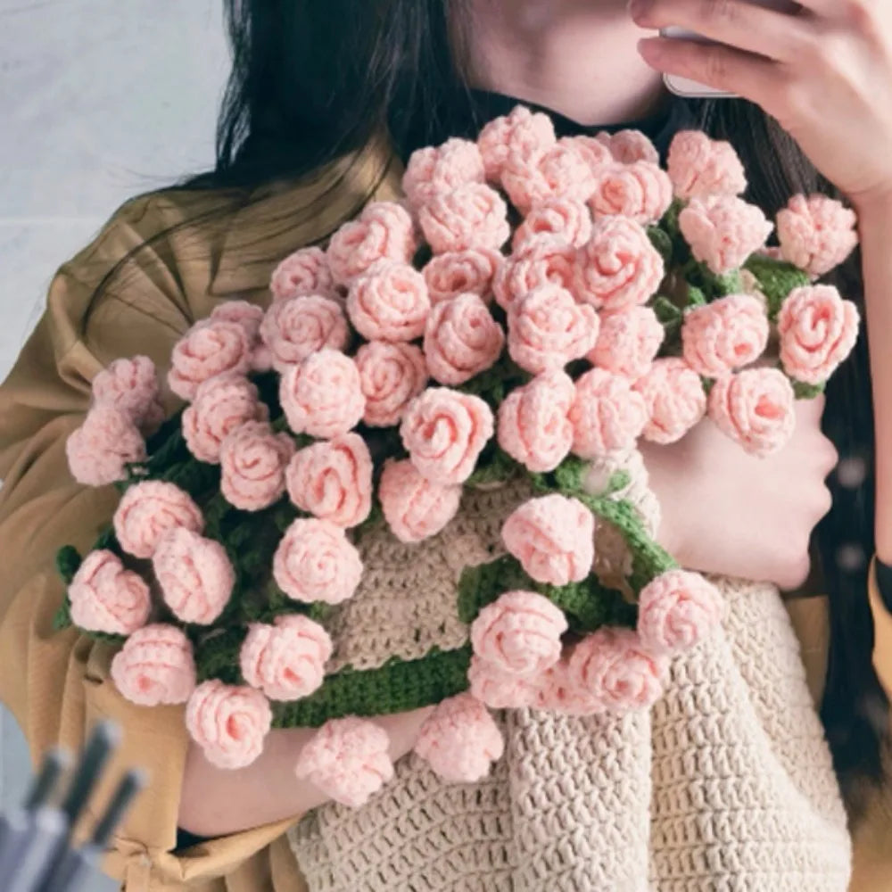 بطانية كروشيه على شكل باقة ورد ناعمة ورومانسية